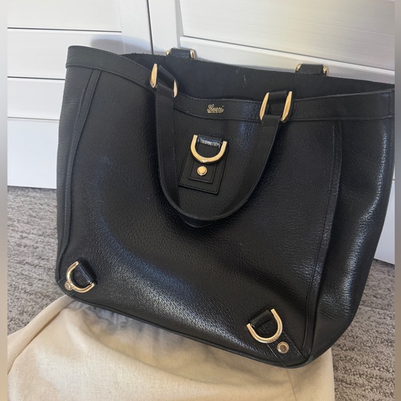 Vintage Gucci Black Leather Tote with Gold Accents - Picture 4 of 10